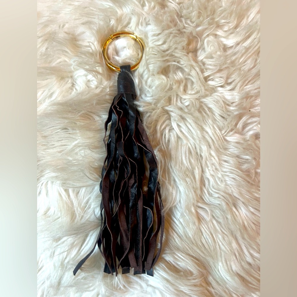 Novella Royale Brown Fringe Genuine Leather and Gold Tassel Keychain